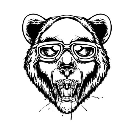 Funky edgy bear head wearing stylish sunglasses logo illustrations silhouette vector illustrations for your work logo, merchandise t-shirt, stickers and label designs, poster, greeting cards advertising business company or brandsのイラスト素材