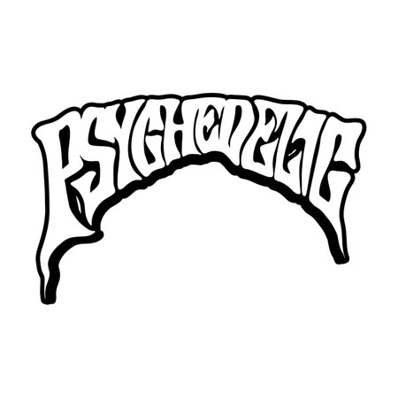 Psychedelic word lettering typography logo illustrations monochrome vector illustrations for your work logo, merchandise t-shirt, stickers and label designs, poster, greeting cards advertising business company or brandsのイラスト素材