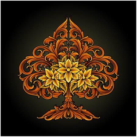 Engraved petals ornament shaped ace of spade illustrations vector illustrations for your work logo, merchandise t-shirt, stickers and label designs, poster, greeting cards advertising business company or brandsのイラスト素材