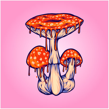 Melting fly amanita mushrooms hallucinogenic spore illustrations vector illustrations for your work logo, merchandise t-shirt, stickers and label designs, poster, greeting cards advertising business company or brandsのイラスト素材