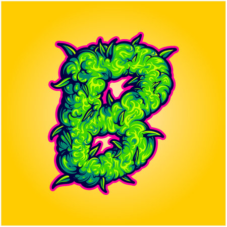 Monogram letter capital B with marijuana buds texture illustrations vector illustrations for your work logo, merchandise t-shirt, stickers and label designs, poster, greeting cards advertising business company or brandsのイラスト素材