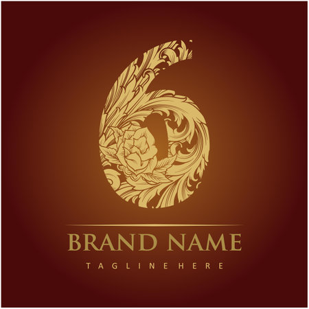 Old fashioned floral engraving monogram number 6 vector illustrations for your work logo, merchandise t-shirt, stickers and label designs, poster, greeting cards advertising business company or brandsのイラスト素材