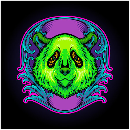 Panda heads with natural engraved ornament logo illustrations vector illustrations for your work logo, merchandise t-shirt, stickers and label designs, poster, greeting cards advertising business company or brandsのイラスト素材