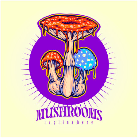 Magic mushroom melting psychedelic alchemy logo illustrations vector illustrations for your work logo, merchandise t-shirt, stickers and label designs, poster, greeting cards advertising business company or brandsのイラスト素材