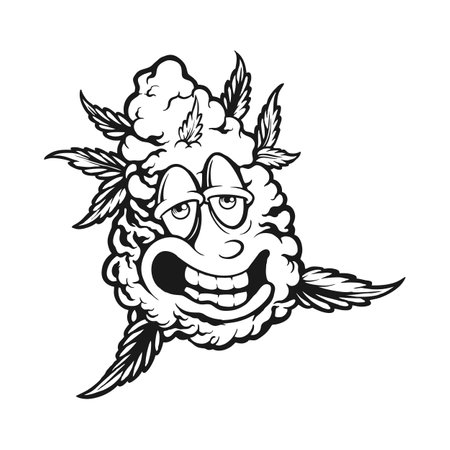 Giggly ganja funny monster cannabis bud outline vector illustrations for your work logo, merchandise t-shirt, stickers and label designs, poster, greeting cards advertising business company or brandsのイラスト素材