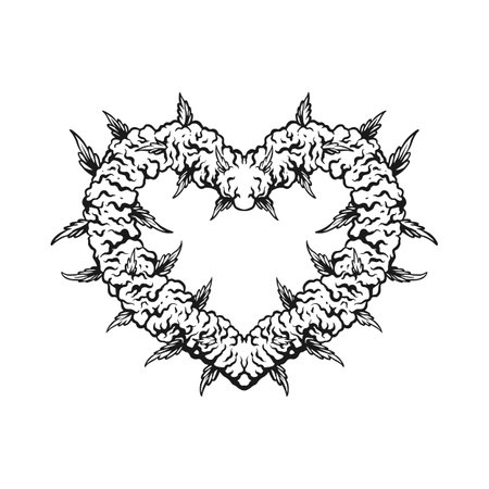 Passionate heart shaped cannabis bud outline vector illustrations for your work logo, merchandise t-shirt, stickers and label designs, poster, greeting cards advertising business company or brandsのイラスト素材