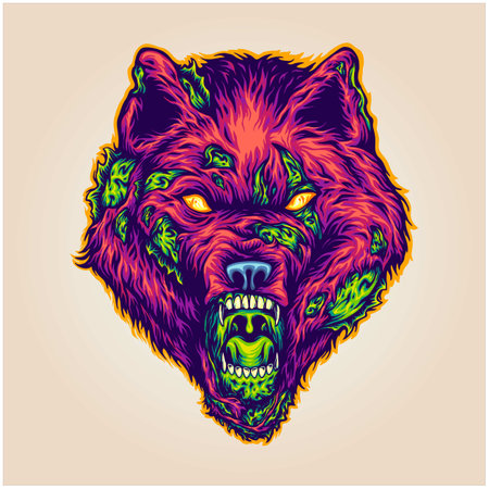 Horror unleashing angry werewolf zombie monsters vector illustrations for your work logo, merchandise t-shirt, stickers and label designs, poster, greeting cards advertising business company or brandsのイラスト素材