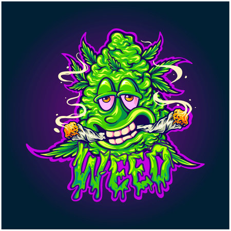 Wacky weed funny bud monster vector illustrations for your work logo, merchandise t-shirt, stickers and label designs, poster, greeting cards advertising business company or brandsのイラスト素材