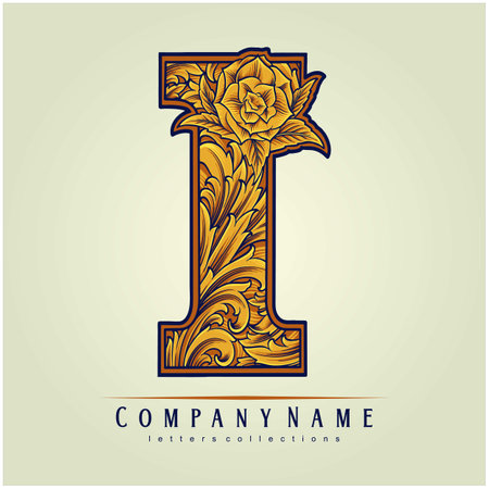 Initial I luxurious floral monogram masterpieces vector illustrations for your work logo, merchandise t-shirt, stickers and label designs, poster, greeting cards advertising business company or brandsのイラスト素材