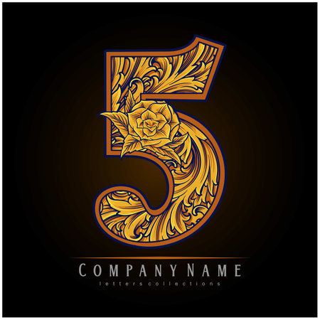 Timeless elegance luxurious number 5 monogram logo vector illustrations for your work logo, merchandise t-shirt, stickers and label designs, poster, greeting cards advertising business company or brandsのイラスト素材