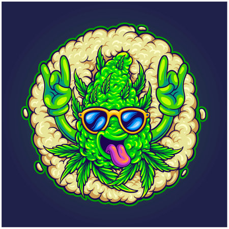 Funky cannabis bud leaf with smoky background vector illustrations for your work logo, merchandise t-shirt, stickers and label designs, poster, greeting cards advertising business company or brandsのイラスト素材
