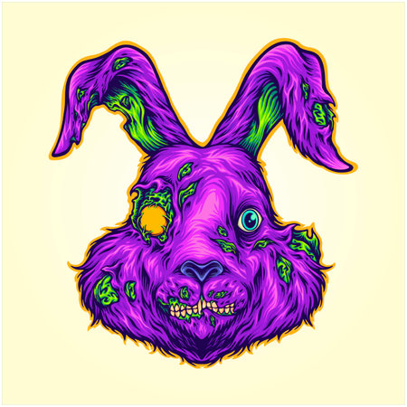 Nightmare scary bunny zombie monster vector illustrations for your work logo, merchandise t-shirt, stickers and label designs, poster, greeting cards advertising business company or brandsのイラスト素材