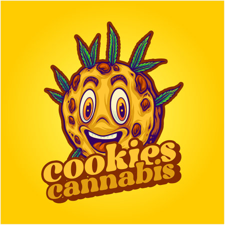 Tasty cookies cannabis edible chocolate chip vector illustrations for your work logo, merchandise t-shirt, stickers and label designs, poster, greeting cards advertising business company or brandsのイラスト素材