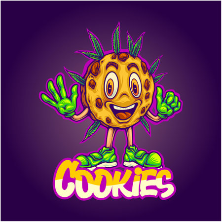 Fun cookies kush and sweet delicious chocolate chips vector illustrations for your work logo, merchandise t-shirt, stickers and label designs, poster, greeting cards advertising business company or brandsのイラスト素材