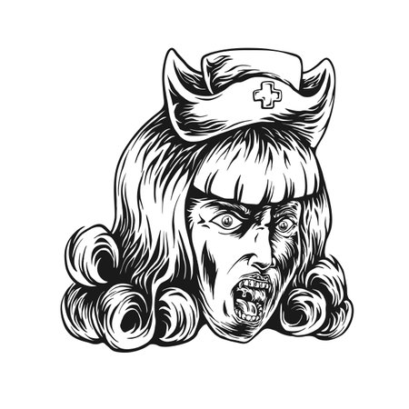 Nurse head nightmare terrors outline vector illustrations for your work logo, merchandise t-shirt, stickers and label designs, poster, greeting cards advertising business company or brandsのイラスト素材