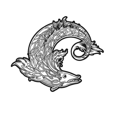 Mythical beasts classic celtic fish outline vector illustrations for your work logo, merchandise t-shirt, stickers and label designs, poster, greeting cards advertising business company or brandsのイラスト素材