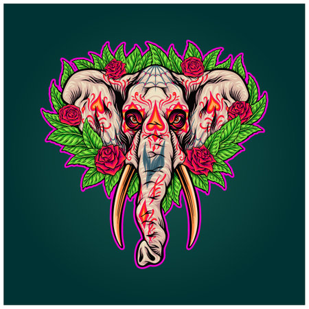 Muerte magnificence elephant floral vector illustrations for your work logo, merchandise t-shirt, stickers and label designs, poster, greeting cards advertising business company or brandsのイラスト素材