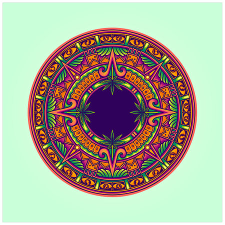 Weed leaf mandala circle elegant vector illustrations for your work logo, merchandise t-shirt, stickers and label designs, poster, greeting cards advertising business company or brandsのイラスト素材