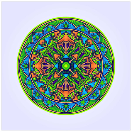 Ornamental cannabis mandala luxury mushrooms vector illustrations for your work logo, merchandise t-shirt, stickers and label designs, poster, greeting cards advertising business company or brandsのイラスト素材