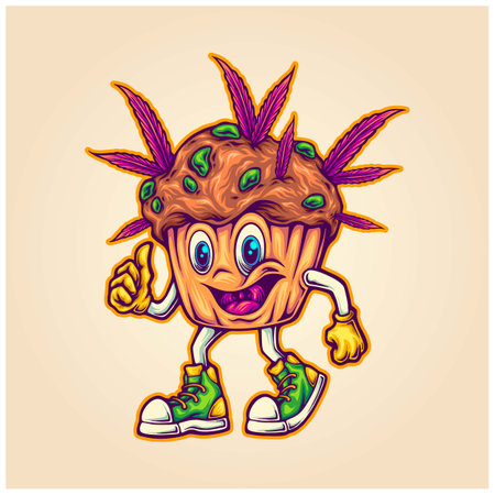 Funky cupcake psychedelic cannabis delights vector illustrations for your work logo, merchandise t-shirt, stickers and label designs, poster, greeting cards advertising business company or brandsのイラスト素材