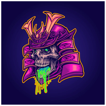 Trippy samurai warrior mystic skull head vector illustrations for your work logo, merchandise t-shirt, stickers and label designs, poster, greeting cards advertising business company or brandsのイラスト素材