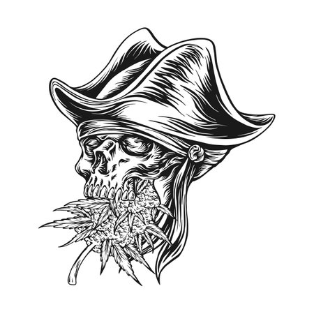 Pirates emblem cannabis leaf skull silhouette vector illustrations for your work logo, merchandise t-shirt, stickers and label designs, poster, greeting cards advertising business company or brandsのイラスト素材