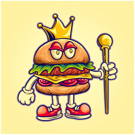 Funky crown delicious burger vector illustrations for your work logo, merchandise t-shirt, stickers and label designs, poster, greeting cards advertising business company or brandsのイラスト素材