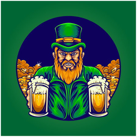 Leprechaun St Paddys cash splash joint drink beer vector illustrations for your work logo, merchandise t-shirt, stickers and label designs, poster, greeting cards advertisingのイラスト素材