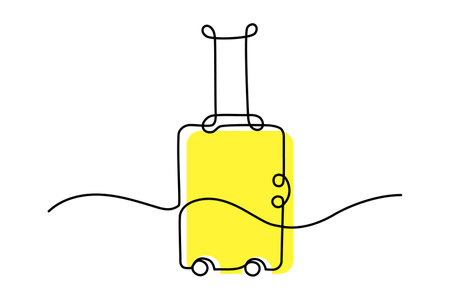 Continuous line drawing of suitcase. Traveler, journey, vacations, summer, rest, entertainment. Travel concept. One line drawing vector. Single line vector illustration.のイラスト素材