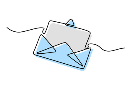 Continuous line drawing of open envelope with a letter. Single line draw. Email concept. Isolated on white background. Graphic design. Vector illustration.のイラスト素材