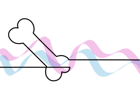 One line drawing dog name tag and bone plaque icon isolated on white background with colorful lines. Supplies for domestic animal. Cat and dog care. Vector illustration.のイラスト素材