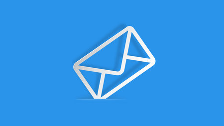 Paper cut envelope icon isolated on blue background. Email message letter symbol. Paper art style....