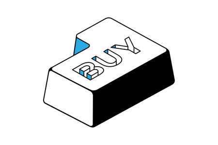 Isometric enter key with word buy on a white background, white button on the keyboard with the enter icon. Vector illustration.のイラスト素材