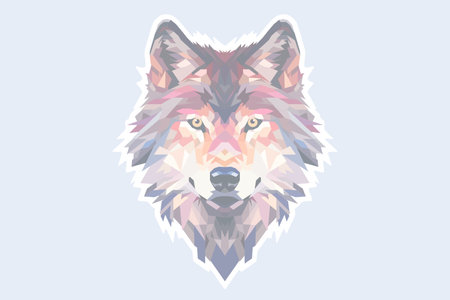 Geometric polygonal illustration of a wolf's head, featuring sharp angles and a blend of pastel...