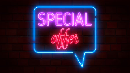Special offer neon sign banner background for Black Friday. Concept of sale and clearance.の写真素材