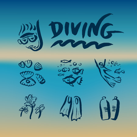 Diving Branding Identity Corporate vector logo design template Isolated on a blue backgroundのイラスト素材