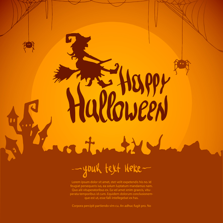Happy Halloween witch Pumpkin Background Vector Illustration. Halloween Flat Design.のイラスト素材