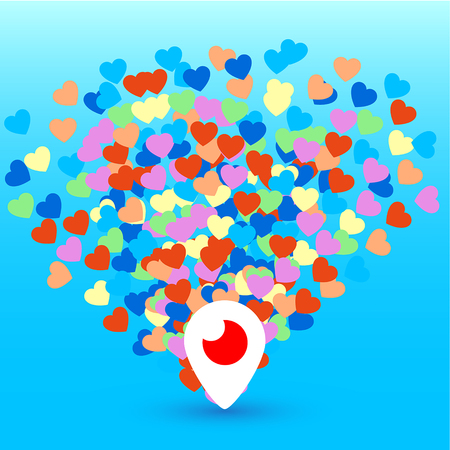 Mahachkala, Russia - October 2, 2016.  Periscope app for video chat logo with hearts vector illustration on blue backgroundのイラスト素材