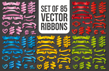 Set of Realistic color ribbons. Element of decoration gifts, greetings, holidays, Valentines Day design. Vector illustration.のイラスト素材