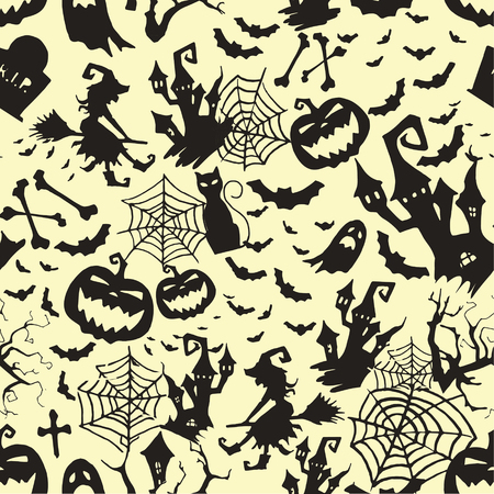 Happy Halloween witch Pumpkin Background Vector pattern and texture. Halloween Flat Design.のイラスト素材