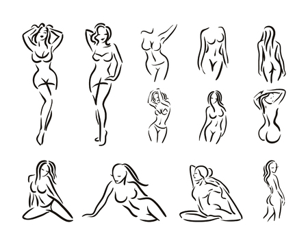 Vector illustration concept of Woman figure silhouette. Black on white backgroundのイラスト素材