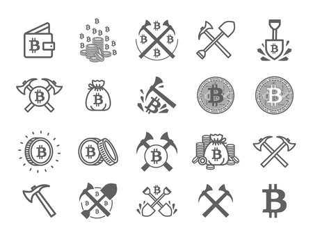 Vector illustration concept of Miner bitcoin crypto currency symbol. Black on white backgroundのイラスト素材