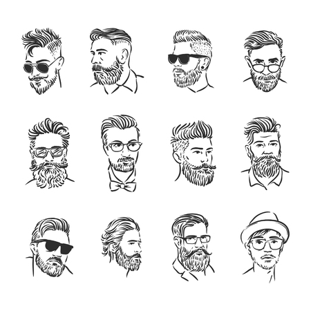Vector illustration concept of Hipster portrait icon. Black on white backgroundのイラスト素材