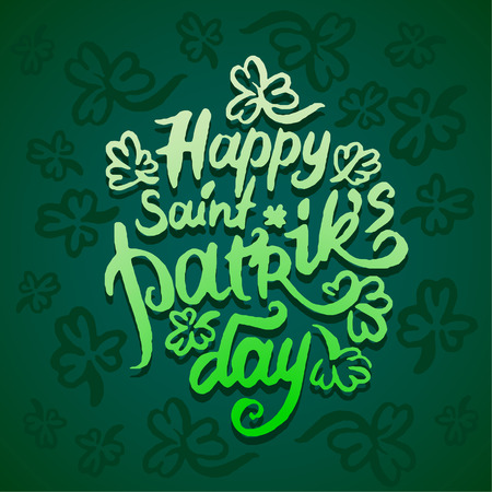 Vector illustration concept of Happy Saint Patriks Day phrase word lettering icon on green background.のイラスト素材
