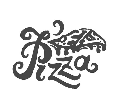 Vector illustration concept of Pizza lettering hand drawn icon.のイラスト素材