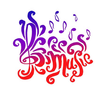 Vector hand drawn illustration of Music lettering hand drown sketch illustration on white background.のイラスト素材