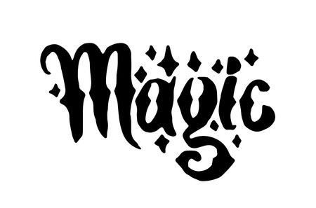 Vector hand drawn Witch and magic word lettering illustration on white background.のイラスト素材