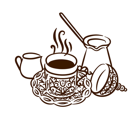 Vector hand drawn illustration concept of Turkish coffee cup symbol iconのイラスト素材