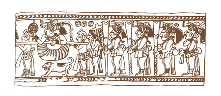 Vintage graphic maya glyphs, inca and aztec zodiac ornaments and symbols in old american indian style.Vector illustration and doodle drawing for design.のイラスト素材