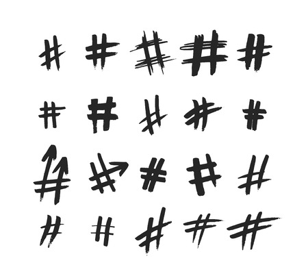 Hashtag signs. Number sign, hash, or pound sign. Hand painted symbols isolated on a white background. Vector illustrationのイラスト素材